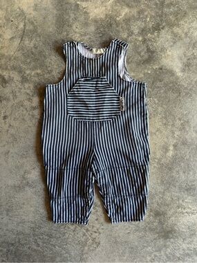 Vintage Please Mum railroad stripe overalls romper double patch knees